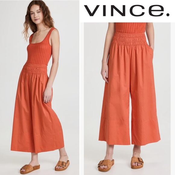 Vince Smocked Waist Culottes S Cotton Pull On Wide Leg...